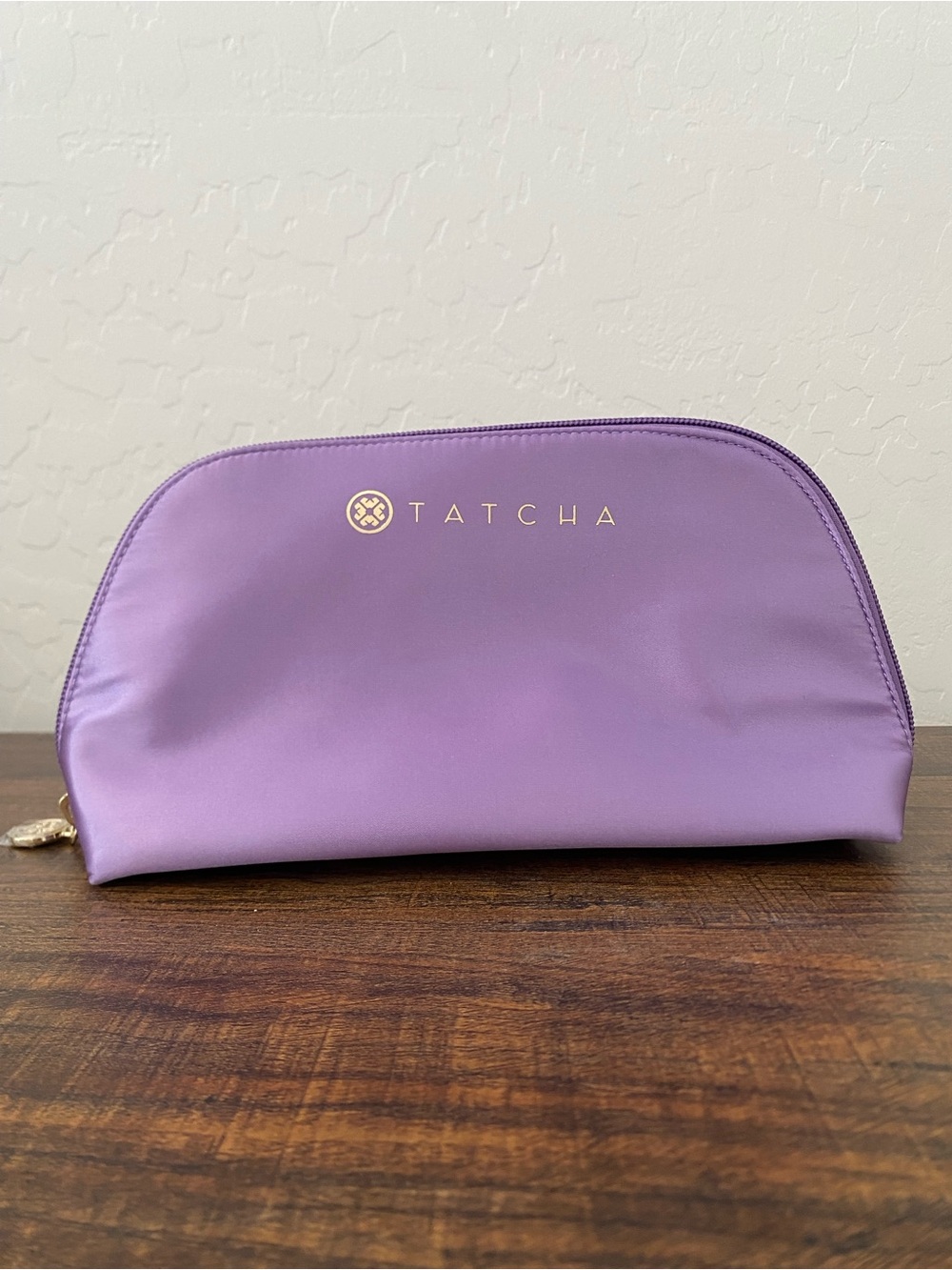Tatcha Purple Gold Satin Toiletry Makeup Cosmetics Bag NEW